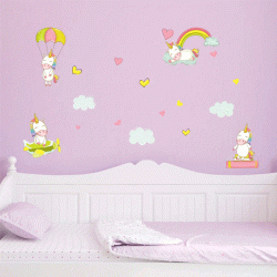 Διακοσμητικό αυτοκόλλητο Baby Unicorns διπλής όψης για τζάμι ή τοίχο L 32×12.5cm από βινύλιο