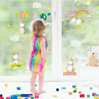 Διακοσμητικό αυτοκόλλητο Baby Unicorns διπλής όψης για τζάμι ή τοίχο L 32×12.5cm από βινύλιο Διακοσμητικό αυτοκόλλητο Baby Unicorns διπλής όψης για τζάμι ή τοίχο L 32×12.5cm από βινύλιο