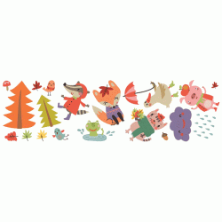 Διακοσμητικό αυτοκόλλητο Autumn Animals διπλής όψης για τζάμι ή τοίχο L 32×12.5cm από βινύλιο