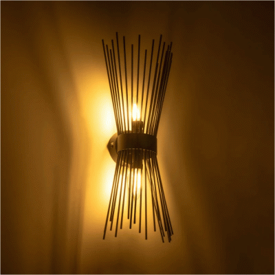 GloboStar® HORN 203-0043 Vintage Επιτοίχιο Φωτιστικό Απλίκα Δίφωτο 2 x E14 IP20 Μαύρο Μέταλλο - Μ14 x Π17 x Υ44.5cm