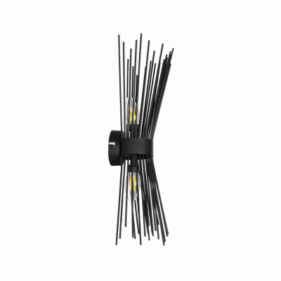 GloboStar® HORN 203-0043 Vintage Επιτοίχιο Φωτιστικό Απλίκα Δίφωτο 2 x E14 IP20 Μαύρο Μέταλλο - Μ14 x Π17 x Υ44.5cm