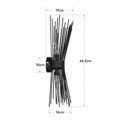 GloboStar® HORN 203-0043 Vintage Επιτοίχιο Φωτιστικό Απλίκα Δίφωτο 2 x E14 IP20 Μαύρο Μέταλλο - Μ14 x Π17 x Υ44.5cm
