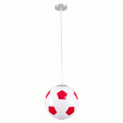 GloboStar® FOOTBALL 00646 Μοντέρνο Κρεμαστό Παιδικό Φωτιστικό Οροφής Μονόφωτο 1 x E27 Κόκκινο Λευκό Γυάλινο Φ25 x Υ25cm