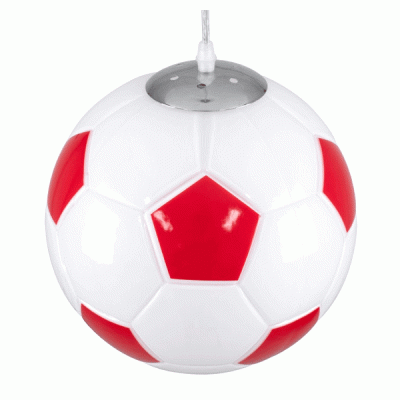 GloboStar® FOOTBALL 00646 Μοντέρνο Κρεμαστό Παιδικό Φωτιστικό Οροφής Μονόφωτο 1 x E27 Κόκκινο Λευκό Γυάλινο Φ25 x Υ25cm