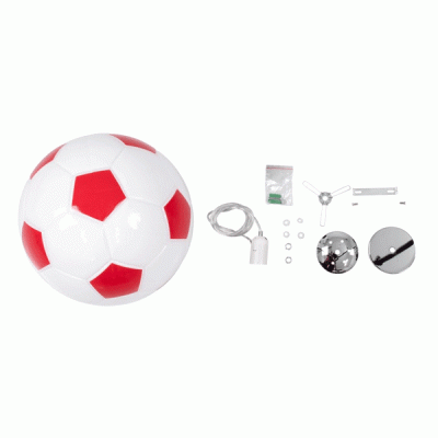 GloboStar® FOOTBALL 00646 Μοντέρνο Κρεμαστό Παιδικό Φωτιστικό Οροφής Μονόφωτο 1 x E27 Κόκκινο Λευκό Γυάλινο Φ25 x Υ25cm