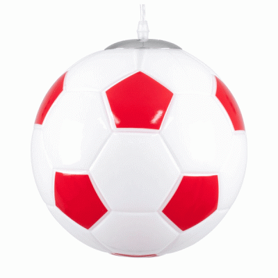 GloboStar® FOOTBALL 00646 Μοντέρνο Κρεμαστό Παιδικό Φωτιστικό Οροφής Μονόφωτο 1 x E27 Κόκκινο Λευκό Γυάλινο Φ25 x Υ25cm