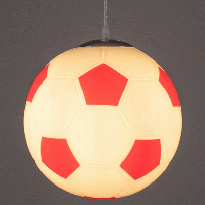 GloboStar® FOOTBALL 00646 Μοντέρνο Κρεμαστό Παιδικό Φωτιστικό Οροφής Μονόφωτο 1 x E27 Κόκκινο Λευκό Γυάλινο Φ25 x Υ25cm
