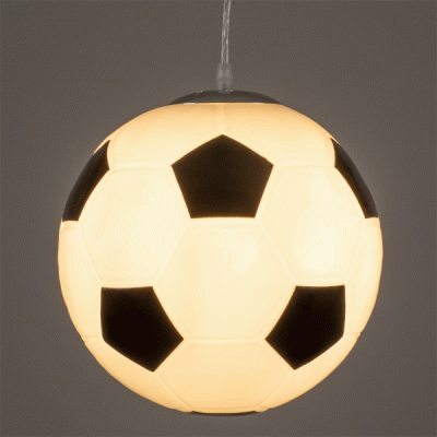 GloboStar® FOOTBALL 00647 Μοντέρνο Κρεμαστό Παιδικό Φωτιστικό Μπάλα Μονόφωτο 1 x E27 IP20 Λευκό & Μαύρο Γυαλί Μ25 x Π25 x Υ25cm