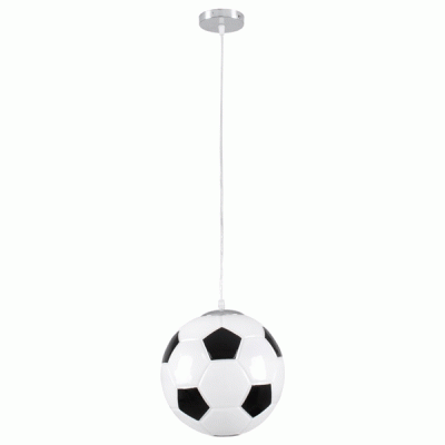 GloboStar® FOOTBALL 00647 Μοντέρνο Κρεμαστό Παιδικό Φωτιστικό Μπάλα Μονόφωτο 1 x E27 IP20 Λευκό & Μαύρο Γυαλί Μ25 x Π25 x Υ25cm