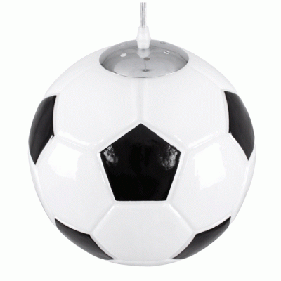 GloboStar® FOOTBALL 00647 Μοντέρνο Κρεμαστό Παιδικό Φωτιστικό Μπάλα Μονόφωτο 1 x E27 IP20 Λευκό & Μαύρο Γυαλί Μ25 x Π25 x Υ25cm