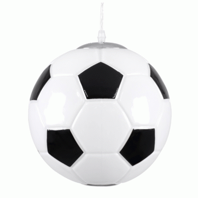 GloboStar® FOOTBALL 00647 Μοντέρνο Κρεμαστό Παιδικό Φωτιστικό Μπάλα Μονόφωτο 1 x E27 IP20 Λευκό & Μαύρο Γυαλί Μ25 x Π25 x Υ25cm