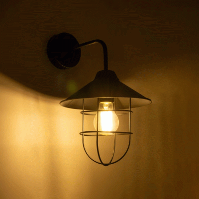 GloboStar® CAGE 203-0096 Vintage Επιτοίχιο Φωτιστικό Απλίκα Μονόφωτο 1 x E27 IP20 Μαύρο Μέταλλο - M30 x Π20 x Υ30cm
