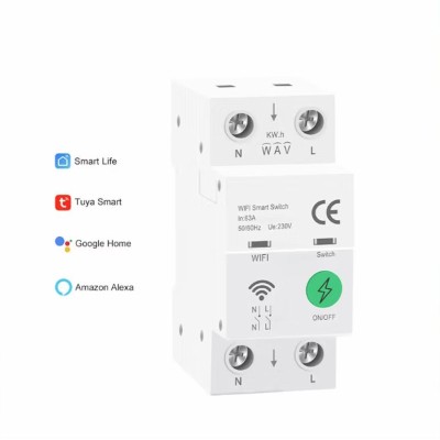 Smart WiFi μικροαυτόματος διακόπτης ράγας διπολικός 2P 63A με μετρητή ενέργειας, προστασία υπερέντασης, υπέρτασης & ανίχνευση διαρροής Tuya