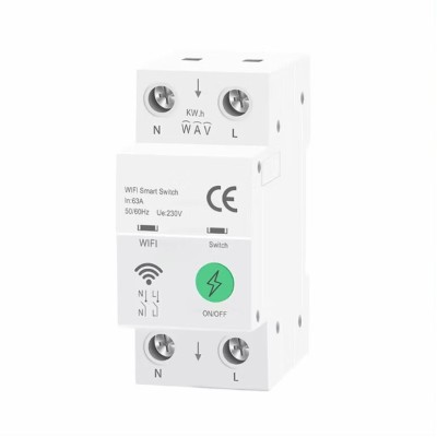 Smart WiFi μικροαυτόματος διακόπτης ράγας διπολικός 2P 63A με μετρητή ενέργειας, προστασία υπερέντασης, υπέρτασης & ανίχνευση διαρροής Tuya