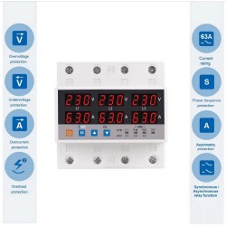 Τριφασικός επιτηρητής τάσης & έντασης EGER ETIVLC003 με ενσωματωμένο ρελέ 3P 63A και οθόνη ενδείξεων