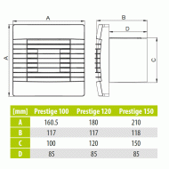 Εξαεριστήρας μπάνιου airRoxy prestige 120 με διακόπτη Φ120mm 16W 126m³/h 46dB με περσίδα βαρύτητας
