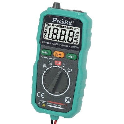 Ψηφιακό πολύμετρο MT-1508 Αuto Range τσέπης με αντικραδασμική θήκη & φακό LED