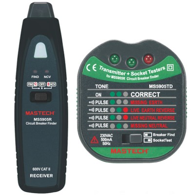 Tester πρίζας ανιχνευτής ασφαλείας MS5905RTD MASTECH 90-600VAC 50/60Hz με οπτικοακουστικές ενδείξεις