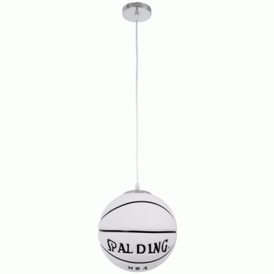 GloboStar® SPALDING NBA 01031 Μοντέρνο Κρεμαστό Παιδικό Φωτιστικό Οροφής Μονόφωτο 1 x E27 Λευκό Μαύρο Γυάλινο Φ25 x Υ25cm
