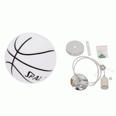 GloboStar® SPALDING NBA 01031 Μοντέρνο Κρεμαστό Παιδικό Φωτιστικό Οροφής Μονόφωτο 1 x E27 Λευκό Μαύρο Γυάλινο Φ25 x Υ25cm