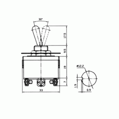 Μικροδιακόπτης (ON)-OFF-(ON) 250V 10A διπολικός 6P KN3C-223Α-A3 LZ με επαναφορά