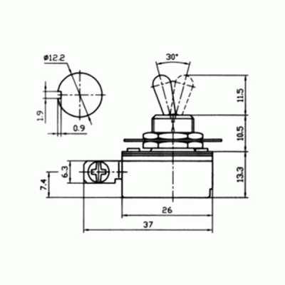 Μικροδιακόπτης βίδα ON-OFF 3A/250V μονοπολικός 2P (10A/12VDC) KNH-1S LZ