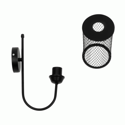 GloboStar® PAM 204-0112 Μοντέρνο Επιτοίχειο Φωτιστικό Aπλίκα Μονόφωτο 1 x E27 IP20 Μαύρο Μέταλλο με Μπεζ Ύφασμα - Μ23 x Π23 x Υ17cm