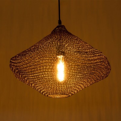 GloboStar® KENTUCKY 01863 Vintage Κρεμαστό Φωτιστικό Πλέγμα Μονόφωτο 1 x E27 IP20 Καφέ Μέταλλο - Μ40 x Π40 x Υ30cm