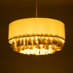 Φωτιστικό GINGER Boho κρεμαστό καπέλο μονόφωτο 1xE27 IP20 μπεζ ύφασμα με μπεζ σχοινί Μ50 x Π50 x Υ25cm