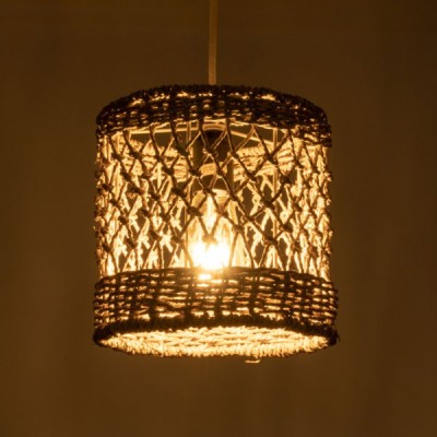 GloboStar® ECUADOR 02120 Boho Κρεμαστό Φωτιστικό Πλέγμα Μονόφωτο 1 x E27 IP20 Μπεζ Rattan - Μ20 x Π20 x Υ20cm