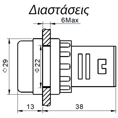 Βολτόμετρο-όργανο ένδειξης πράσινο TAIFA AD16-22DS Φ22 20-500V AC στεγανό IP65