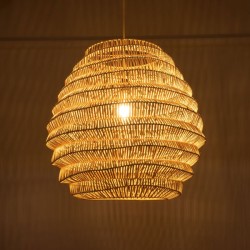 Φωτιστικό κρεμαστό Boho μονόφωτο 1 x E27  IP20 με διάσταση Φ60 x Υ56cm & μπεζ μπαμπού πλέγμα