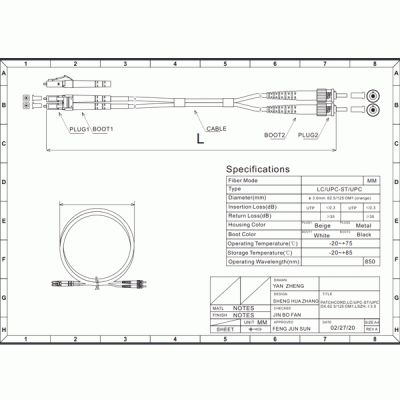 Patch cord οπτικής ίνας DUPLEX πολύτροπα 62.5/125 LC/ST 5.0m