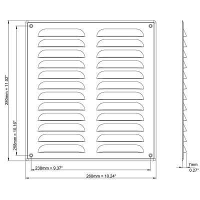 Περσίδα εξαερισμού inox ορθογώνια 260x280mm Europlast MR2628I με πλέγμα προστασίας
