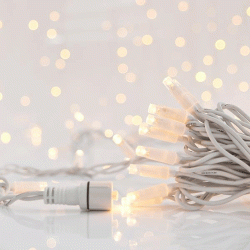 100 led λαμπάκια σε σειρά ρεύματος θερμό λευκό φως 2500-2800Κ και με 10 λευκά flash led,  λευκό καλώδιο καουτσο΄ύκ  ΙΡ65