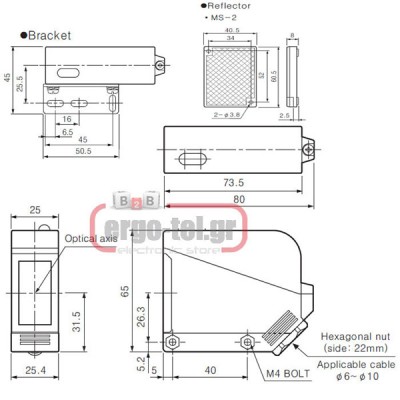 Φωτοκύτταρο απευθείας ανάκλασης 24VDC απόσταση ανίχνευσης 0.1-5m έξοδος:NPN & PNP BX5M-MDT-T