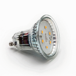 Λάμπα led GU10 γυάλινο 5W 230V θερμό φως 3000k 500Lm δέσμης 105° ντιμαριζόμενη