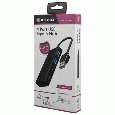 USB 3.0 Hub αλουμινίου ICY BOX IB-HUB1426-U3 µε συνδέσεις 2x θύρες Type-A + 2x θύρες Type-C