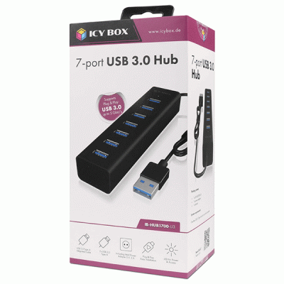 Hub αλουμινίου USB 3.0 µε 7 θύρες Type-A & LED ένδειξη τροφοδοσίας και λειτουργίας