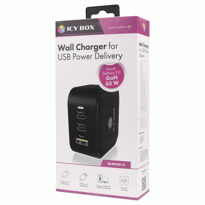 Universal φορτιστής IB-PS103-PD 65W με 3 εξόδους 1xUSB-A & 2xUSB-C και power delivery