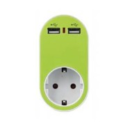 Αντάπτορας ασφαλείας σε σούκο και 2 USB 5V 2.4A 250V 3680W σε πράσινο χρώμα με γείωση