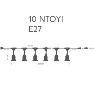 Γιρλάντα εξωτερικού χώρου μήκους 10m με 10 ντουί για λάμπες Ε27 επεκτεινόμενη