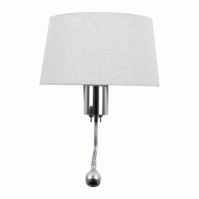 Φωτιστικό απλίκα Elegant επιτοίχιο με LED Βραχίονα δίφωτο 1 x E27 IP20 λευκό ύφασμα με ασημί μέταλλο Μ26.5 x Π15 x Υ43cm