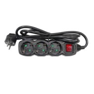 Πολύπριζο 3 θέσεων σούκο 3x1.5mm² μαύρο χρώμα με διακόπτη και καλώδιο 1.5m