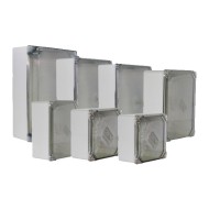 Εξωτερικό κουτί διαστάσεων 240x190x90mm στεγανό ΙΡ55 σε γκρί χρώμα με διαφανές καπάκι