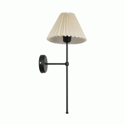 GloboStar® PAM 204-0112 Μοντέρνο Επιτοίχειο Φωτιστικό Aπλίκα Μονόφωτο 1 x E27 IP20 Μαύρο Μέταλλο με Μπεζ Ύφασμα - Μ23 x Π23 x Υ17cm