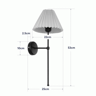 GloboStar® PAM 204-0112 Μοντέρνο Επιτοίχειο Φωτιστικό Aπλίκα Μονόφωτο 1 x E27 IP20 Μαύρο Μέταλλο με Μπεζ Ύφασμα - Μ23 x Π23 x Υ17cm