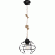 GloboStar® TALAH 203-0008 Vintage Κρεμαστό Φωτιστικό Σχοινί Μονόφωτο 1 x E27 IP20 Μαύρο Μέταλλο με Μπεζ Σχοινί - Μ20 x Π20 x Υ20cm