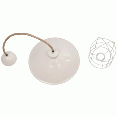 GloboStar® TULUB 203-0010 Vintage Κρεμαστό Φωτιστικό Καμπάνα Μονόφωτο 1 x E27 IP20 Λευκό Μέταλλο με Μπεζ Σχοινί - Μ33 x Π33 x Υ30cm