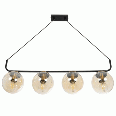 GloboStar® LATTICE 203-0018 Μοντέρνο Κρεμαστό Φωτιστικό Ράγα Πολύφωτο 4 x E27 IP20 Μαύρο & Μπρούτζινο Μέταλλο με Mελί Γυαλί - Μ78 x Π15 x Υ81cm
